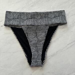 NWT Aerie Jacquard High Cut Cheeky Bikini Bottom Women's True Black XL polka dot